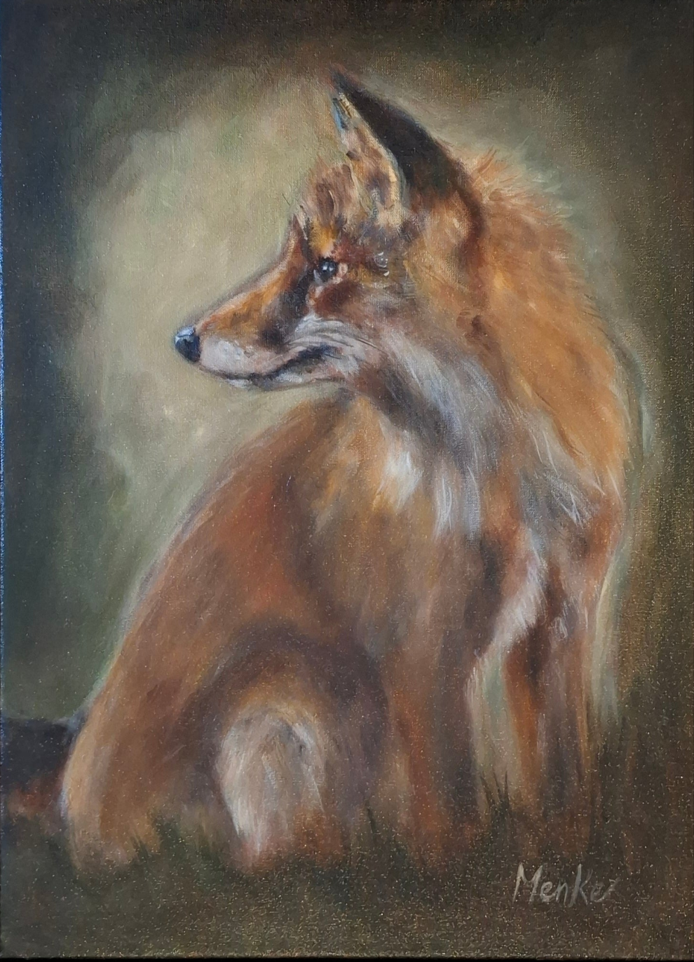 Fuchs auf der Lauer: originales Ölgemälde, 30x40 cm