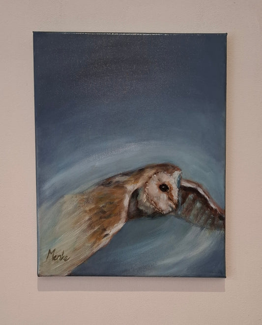 Kerkuiltje in de schemering: origineel olieverfschilderij, 24x30x1,5 cm