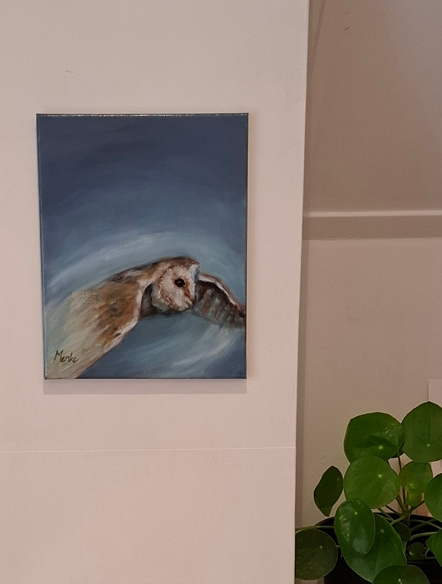 Kerkuiltje in de schemering: origineel olieverfschilderij, 24x30x1,5 cm