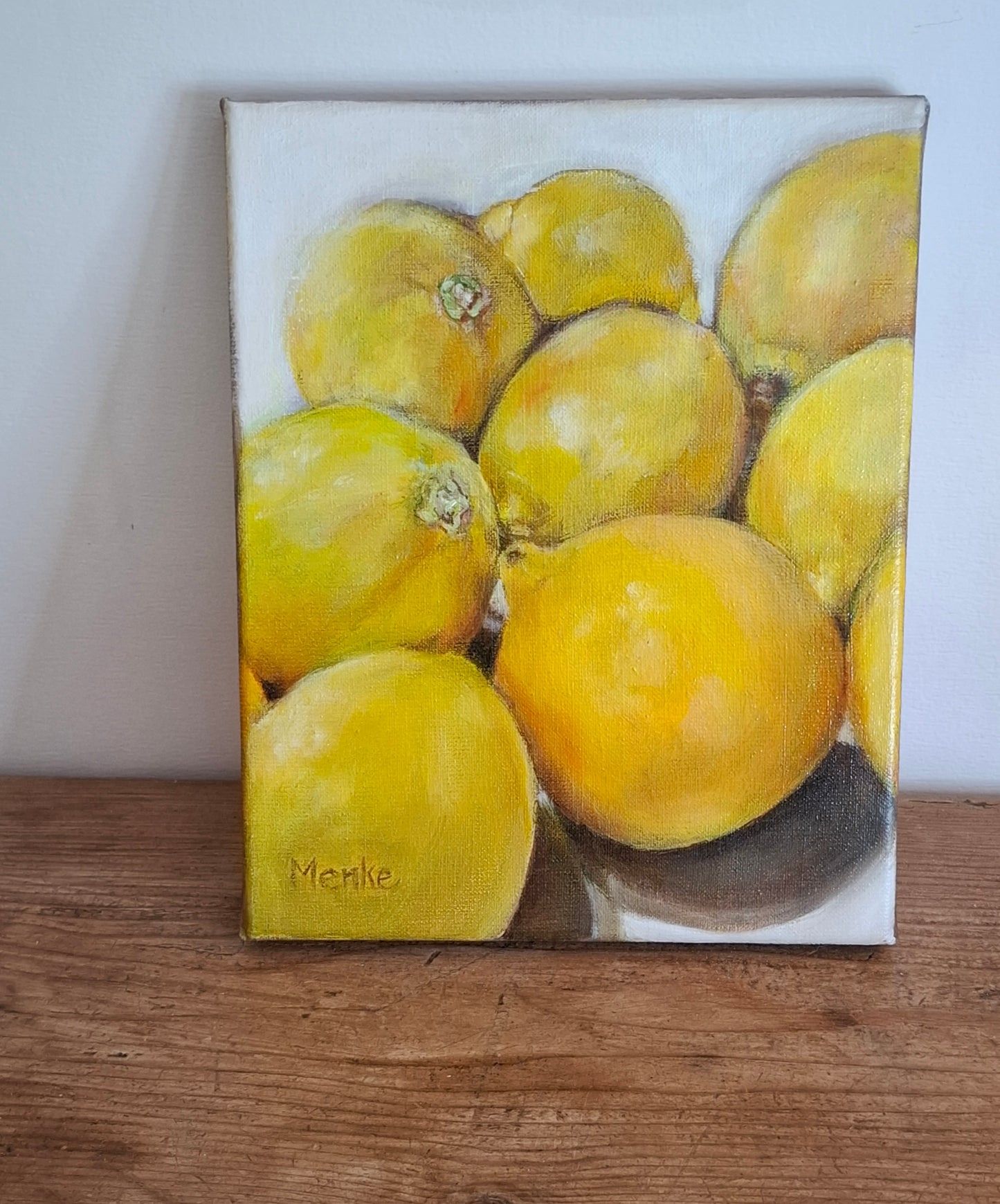 Stilleven met citroenen: origineel olieverfschilderij, 24x30x2 cm