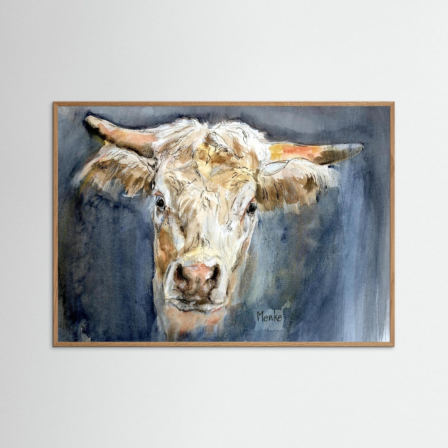 Art print: aquarel van koeienkop