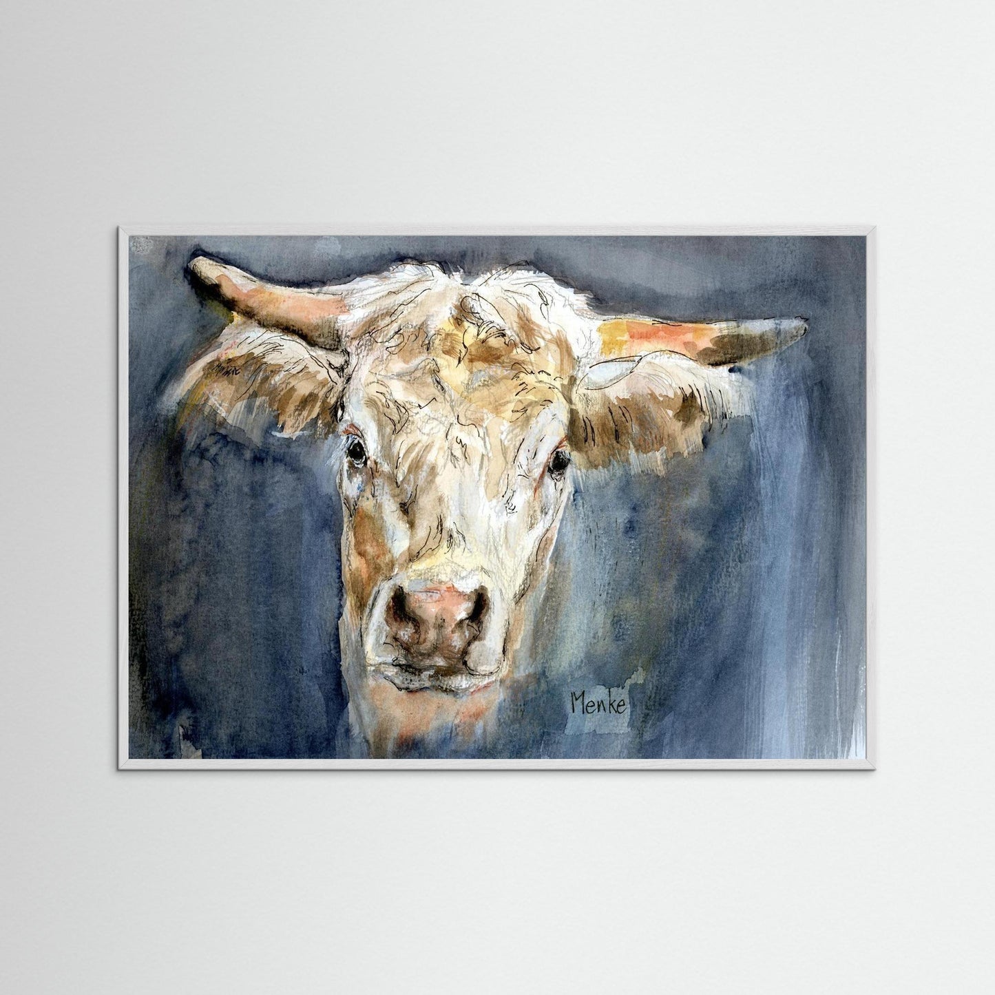 Art print: aquarel van koeienkop