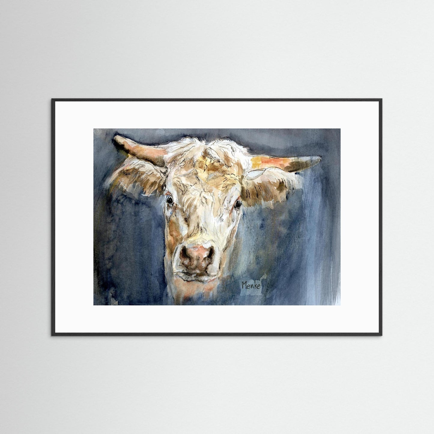 Art print: aquarel van koeienkop