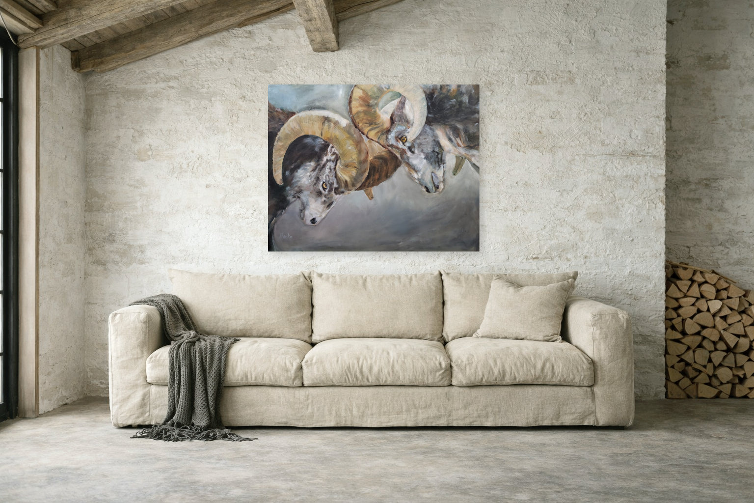 olieverfschilderij-bighornsheep-stoer-robuust-landelijke-woonstijl-eveline-menke-art