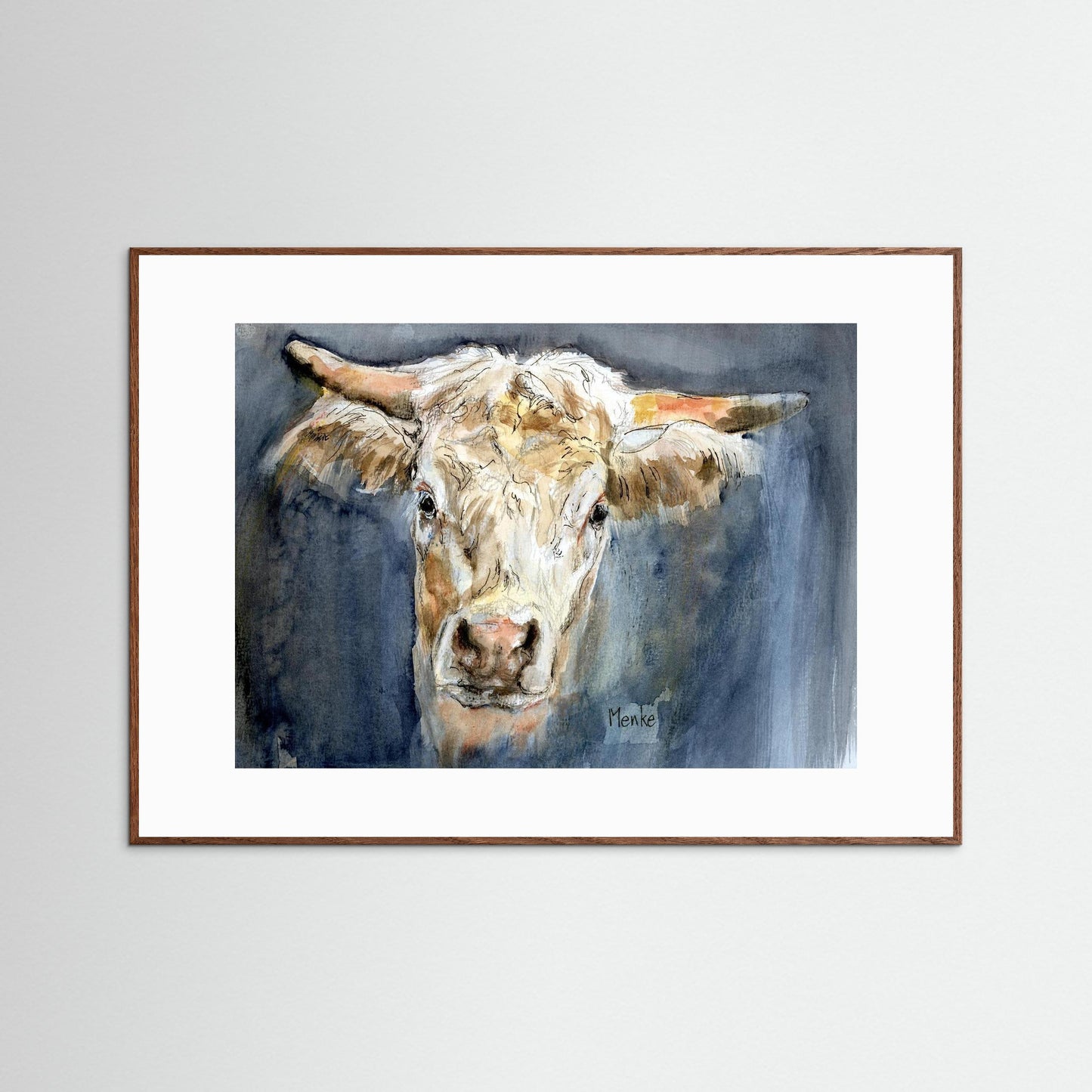 Art print: aquarel van koeienkop