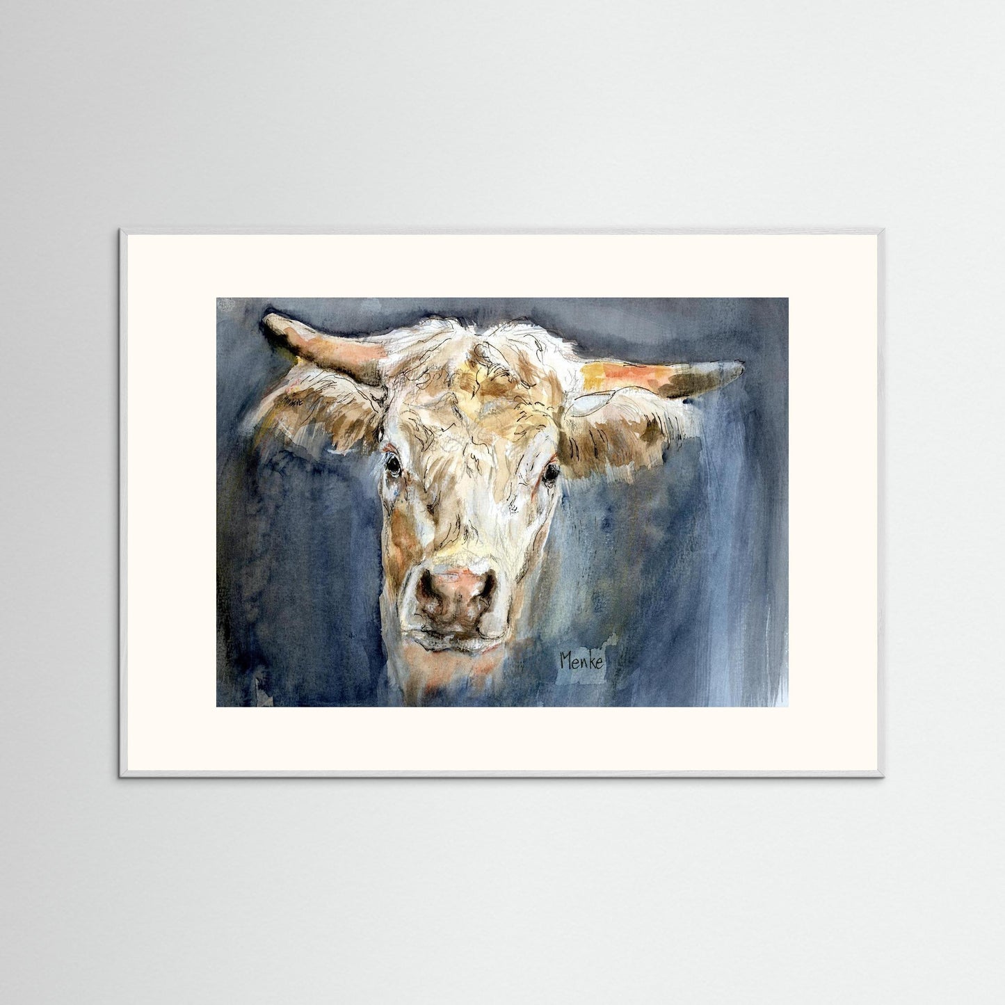 Art print: aquarel van koeienkop
