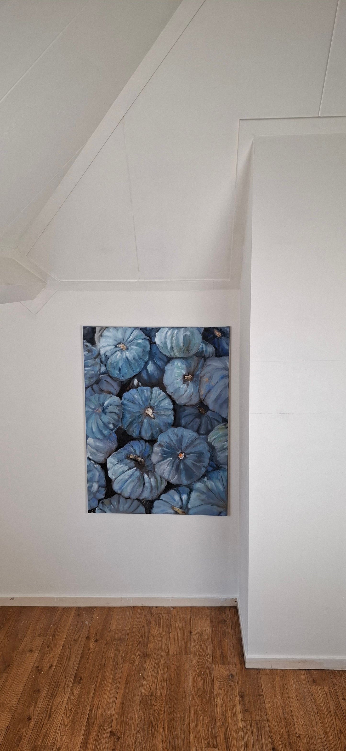 Blauwgrijze pompoenen – origineel olieverfschilderij 60x80 cm, Eveline Menke Art