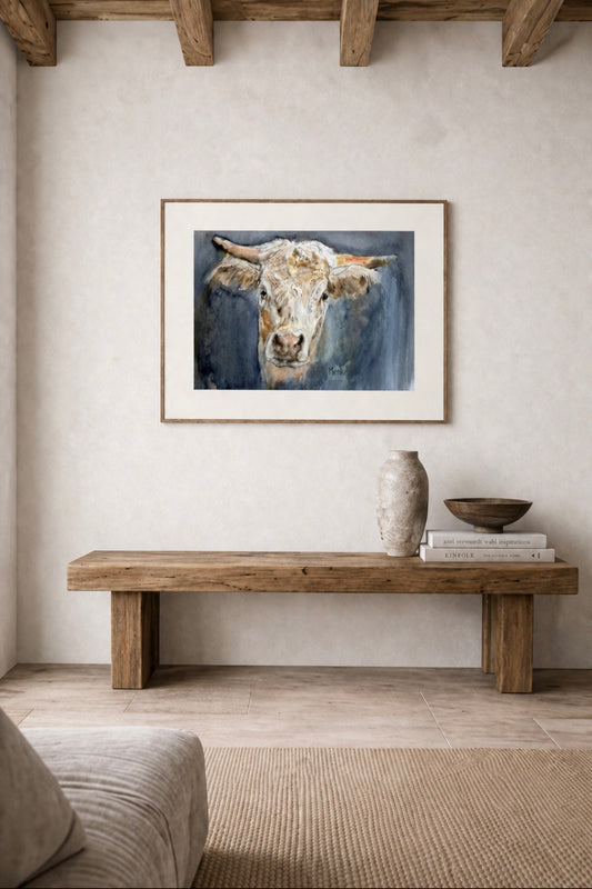 Art print: aquarel van koeienkop