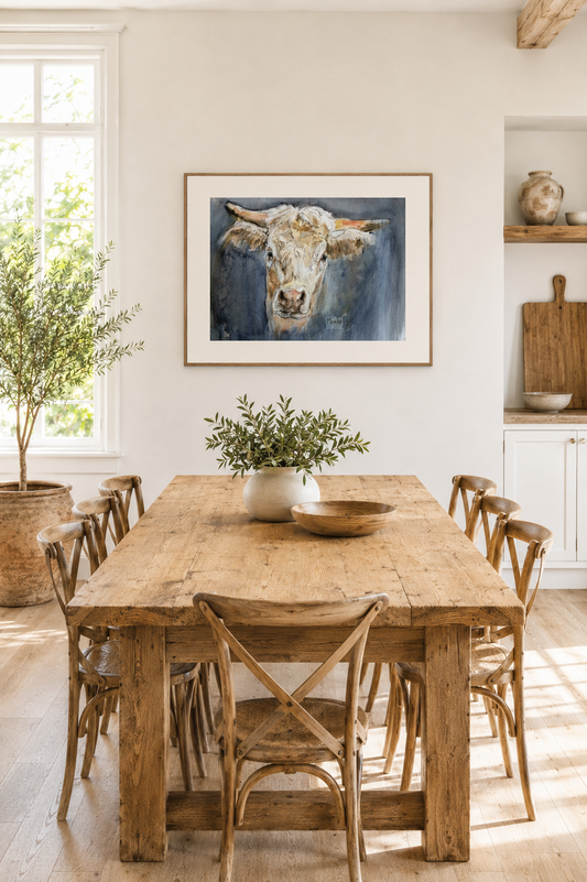 Art print: aquarel van koeienkop