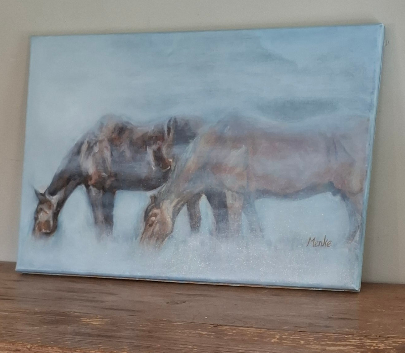 Vrienden voor altijd: origineel mixed media schilderij (acryl en olieverf), 40x60 cm