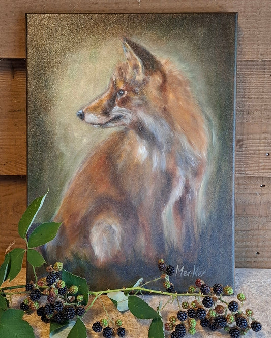 Fuchs auf der Lauer: originales Ölgemälde, 30x40 cm