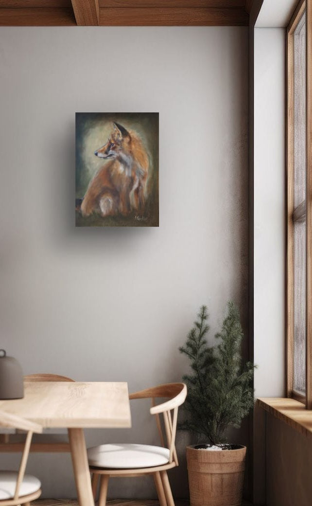 Vosje op de uitkijk: origineel olieverfschilderij, 30x40 cm