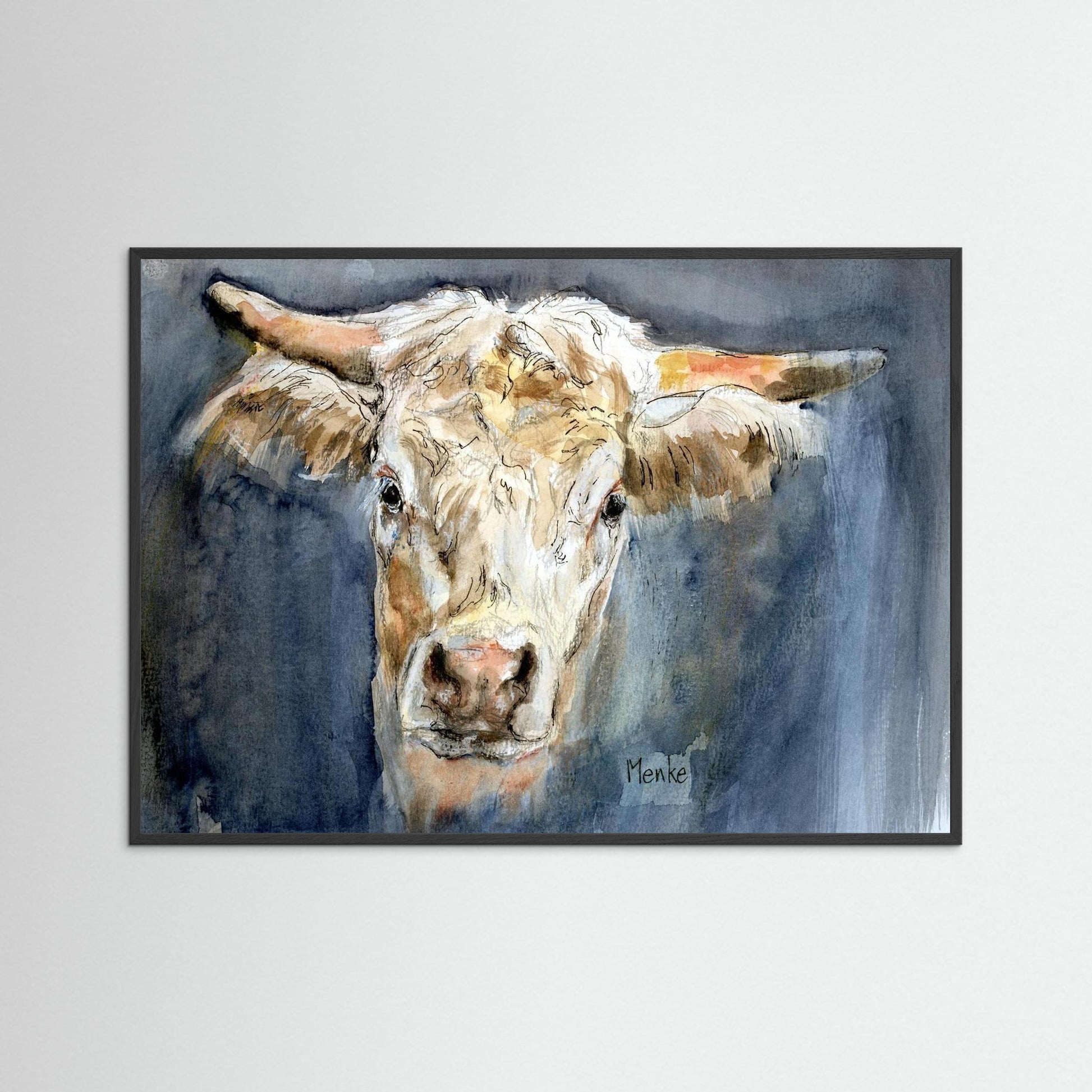 Art print: aquarel van koeienkop